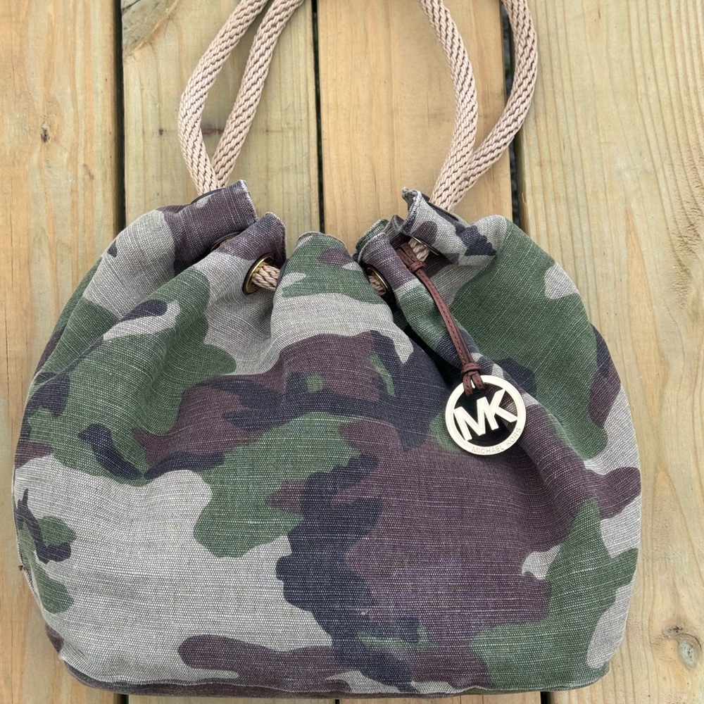 Michael Kors Green and Brown Camouflage Shoulder Bag